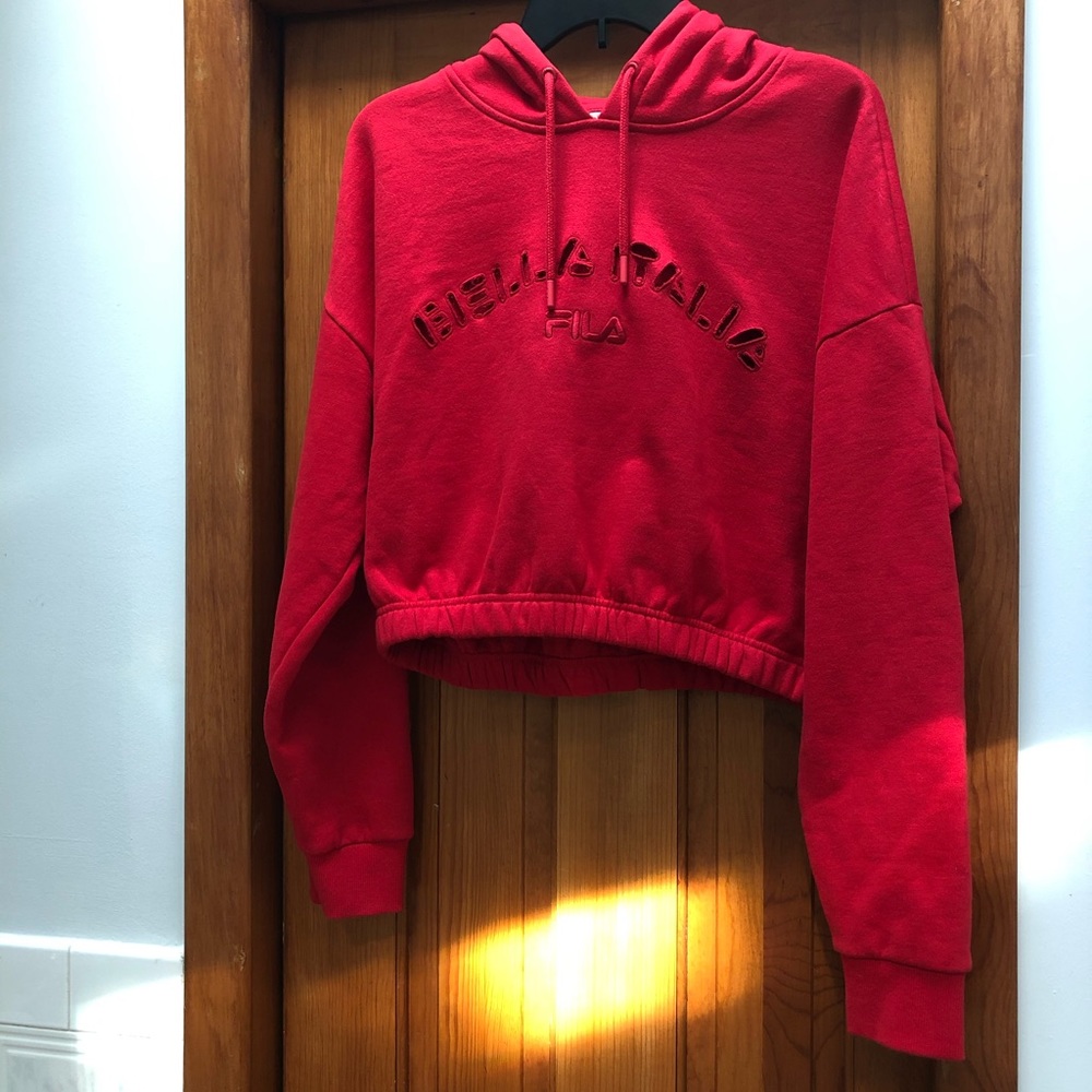 Fila red cropped hooded sweatshirt